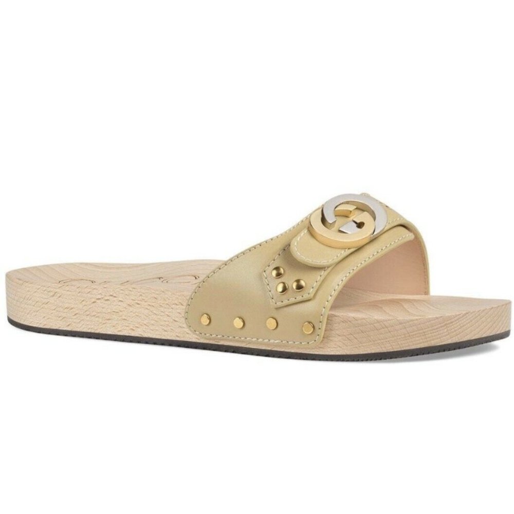 SALE!- Gucci GG Lifford Wooden Slide Sandals in Beige NEW IN BOX